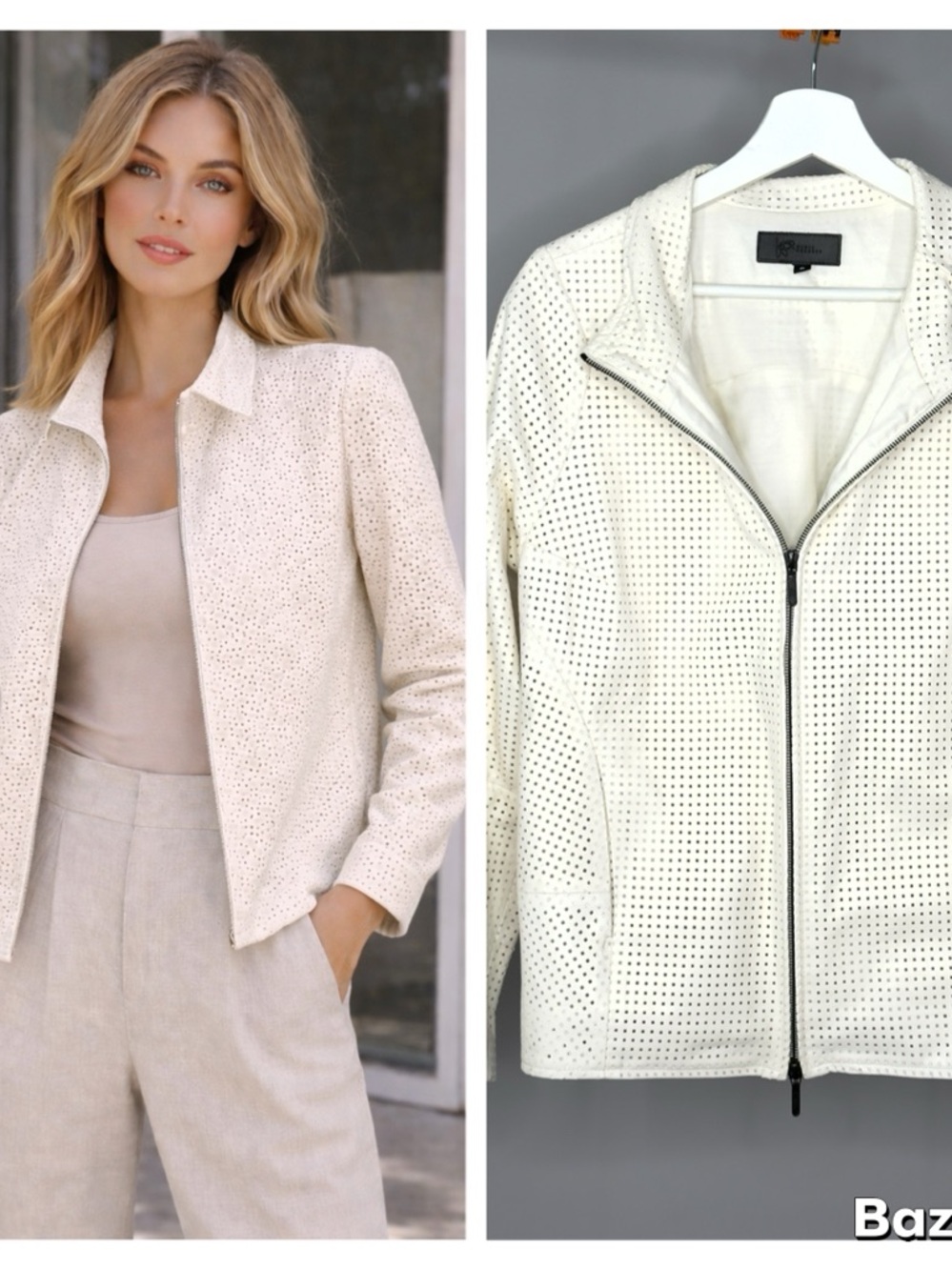 Maria Conejo Ivory Perforated Jacket Minimalist Lightweight Luxe Layer Size 8